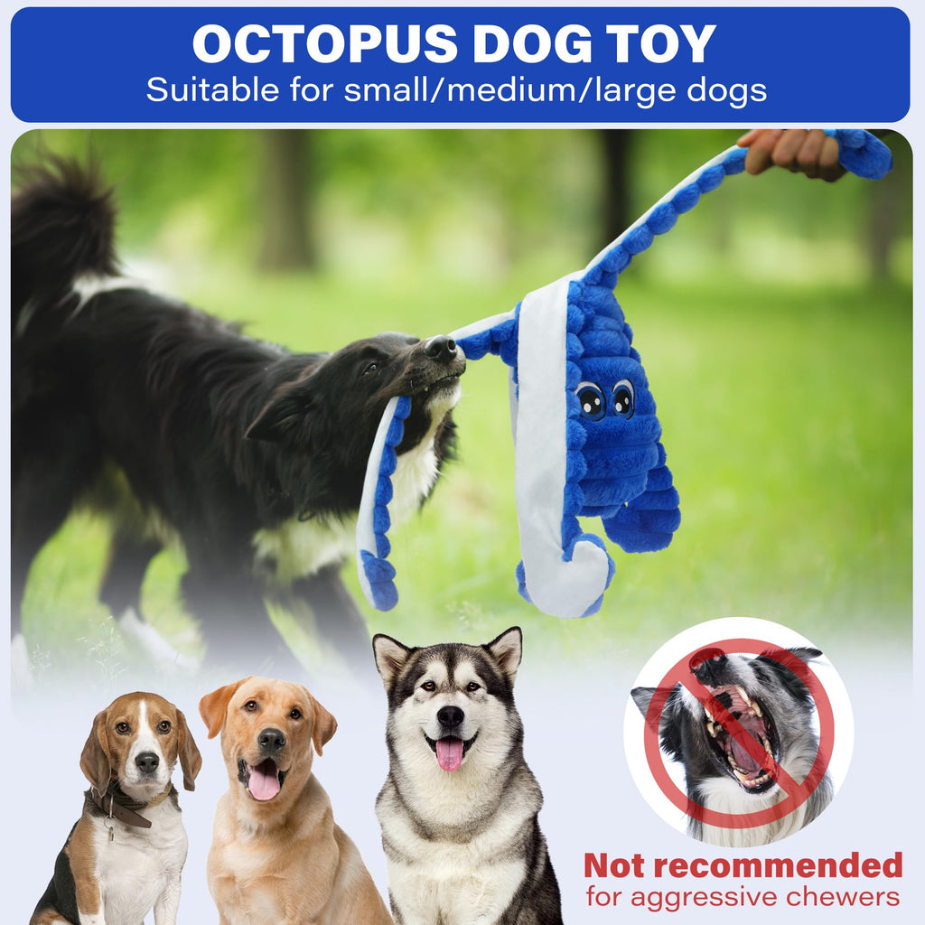 Prime Pets 27-Inch Squeaky Octopus Dog Toy – Large Plush with 6 Squeakers for Interactive Play