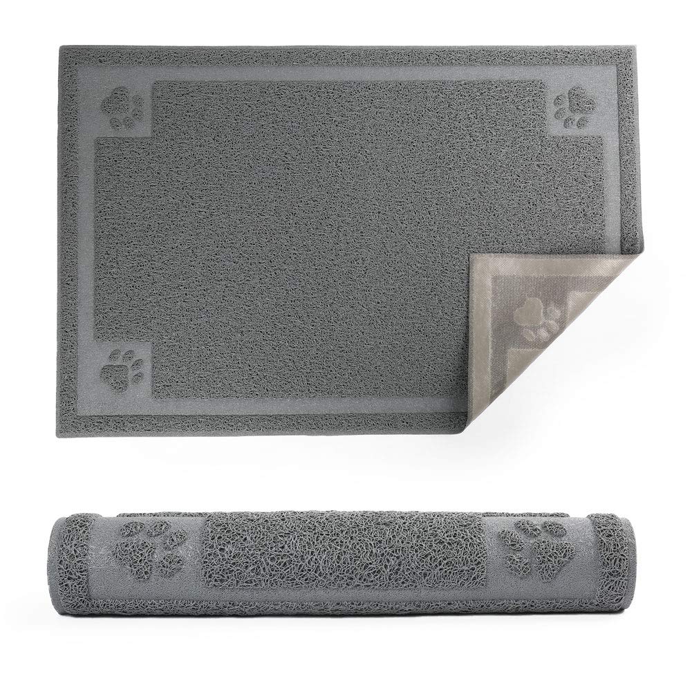 Prime Pets 35x24 Inch Waterproof Dog Food Mat – Non-Slip, Soft on Paws, Grey