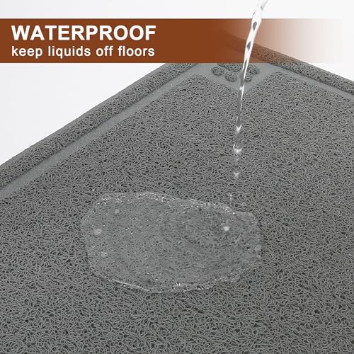 Prime Pets 35x24 Inch Waterproof Dog Food Mat – Non-Slip, Soft on Paws, Grey