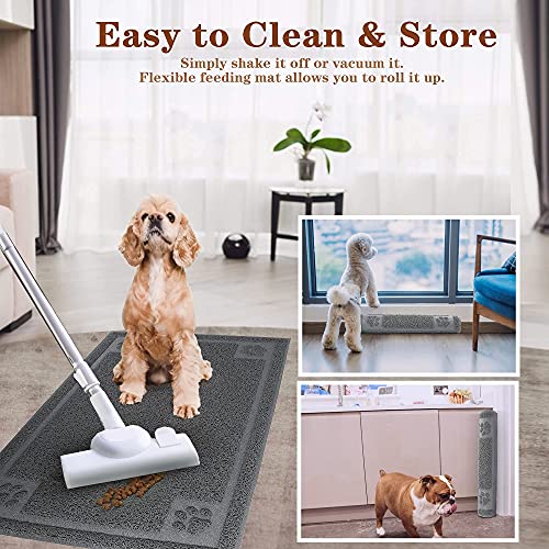 Prime Pets 35x24 Inch Waterproof Dog Food Mat – Non-Slip, Soft on Paws, Grey