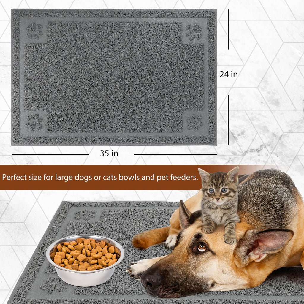 Prime Pets 35x24 Inch Waterproof Dog Food Mat – Non-Slip, Soft on Paws, Grey