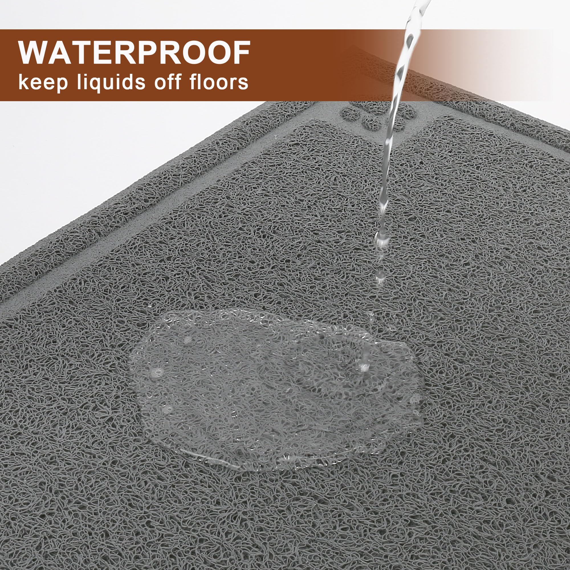 Prime Pets 35x24 Inch Waterproof Dog Food Mat – Non-Slip, Soft on Paws, Grey