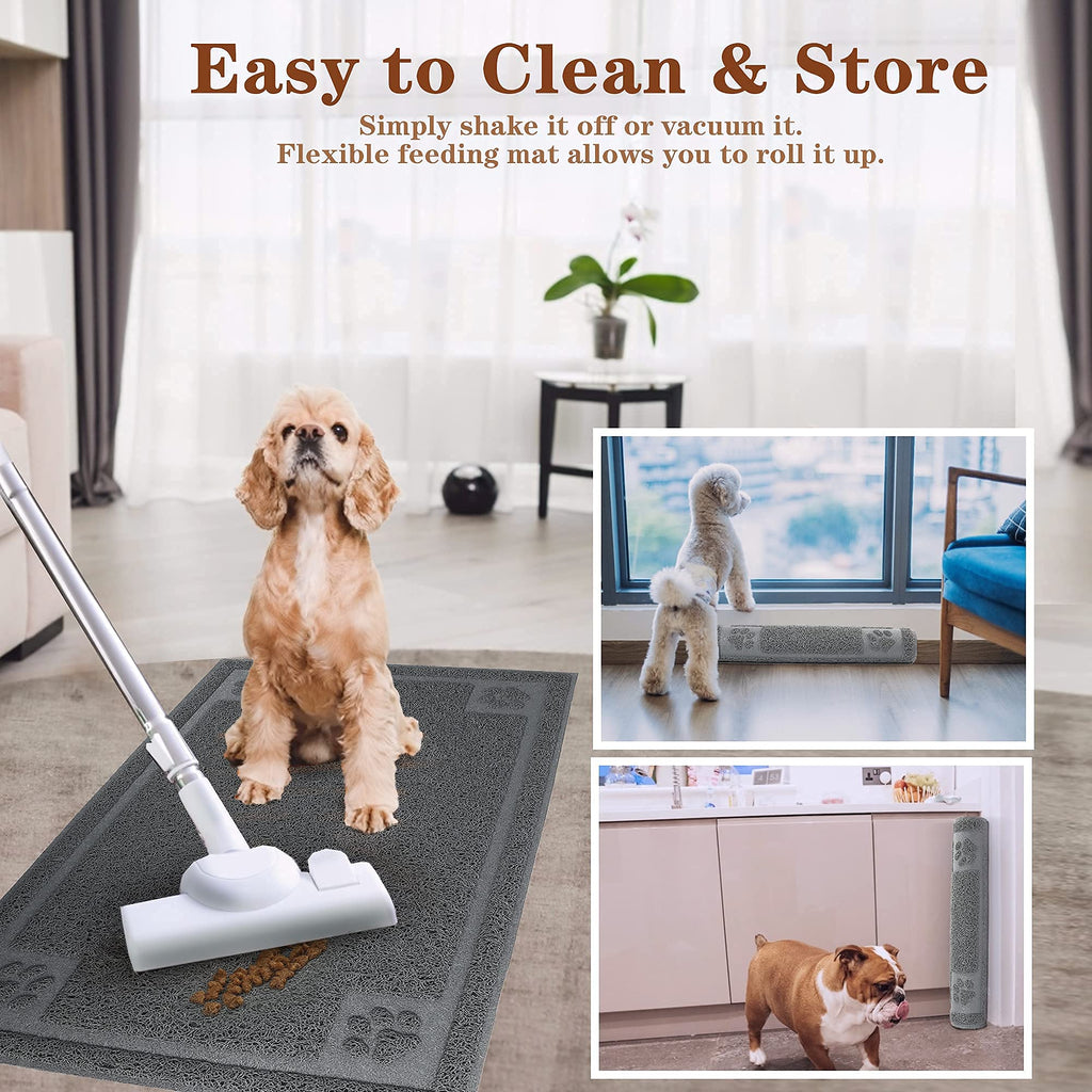 Prime Pets 35x24 Inch Waterproof Dog Food Mat – Non-Slip, Soft on Paws, Grey