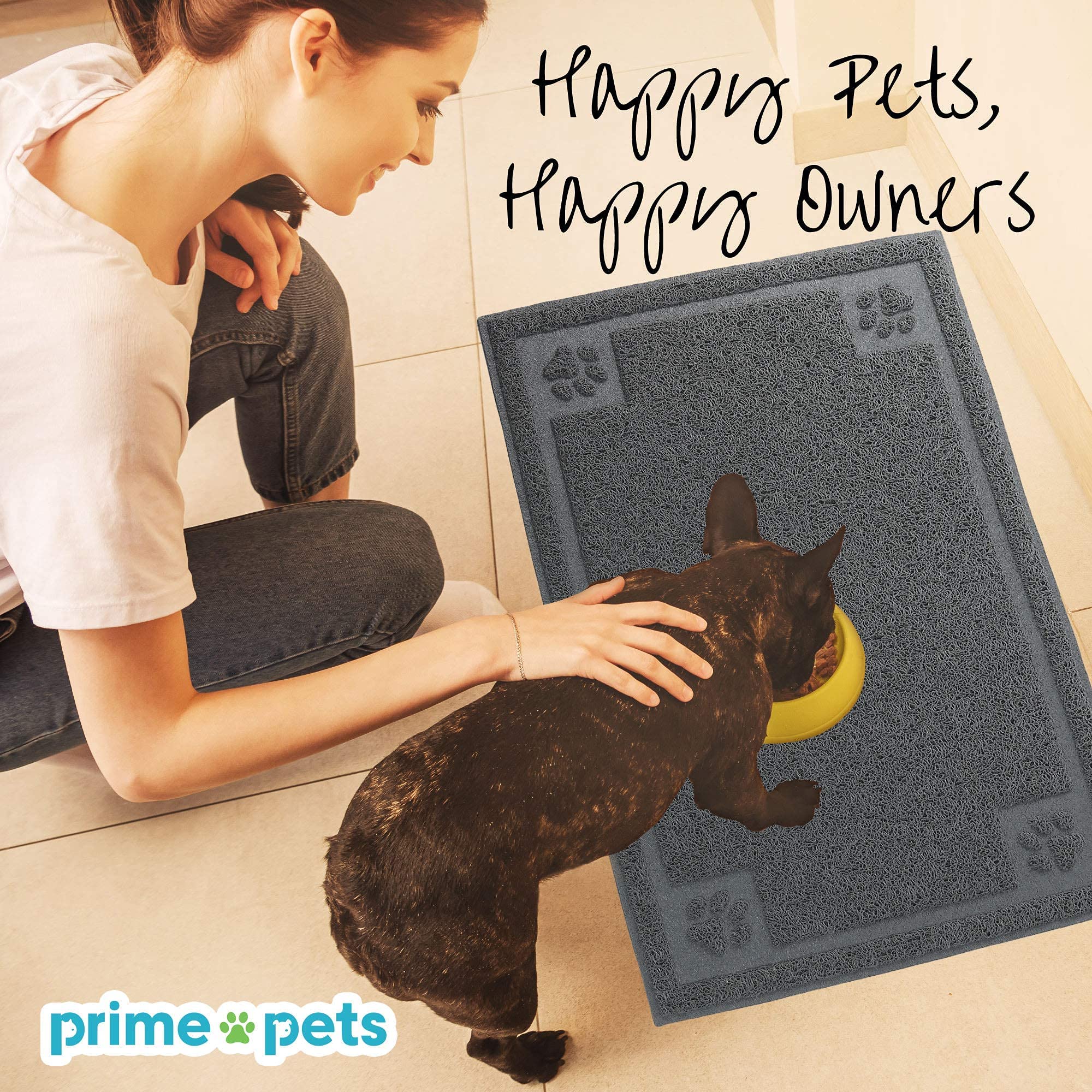 Prime Pets 35x24 Inch Waterproof Dog Food Mat – Non-Slip, Soft on Paws, Grey