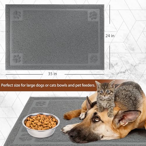 Prime Pets 35x24 Inch Waterproof Dog Food Mat – Non-Slip, Soft on Paws, Grey