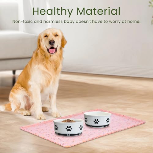 Ptlom Anti-Slip Dog Food Mat – Waterproof Silicone Feeding Tray for Dogs and Cats, Pink
