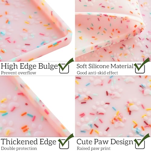 Ptlom Anti-Slip Dog Food Mat – Waterproof Silicone Feeding Tray for Dogs and Cats, Pink