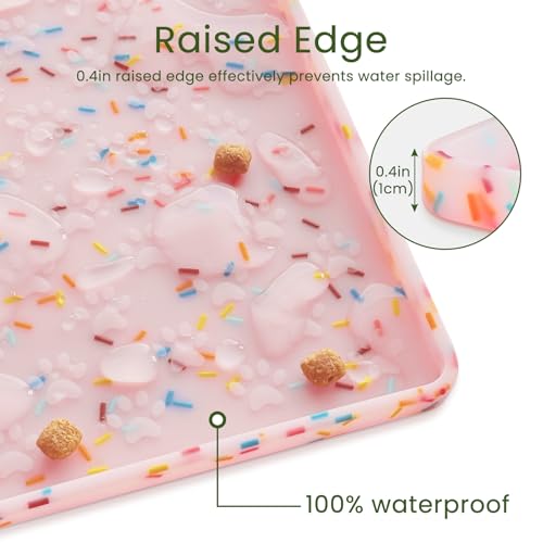 Ptlom Anti-Slip Dog Food Mat – Waterproof Silicone Feeding Tray for Dogs and Cats, Pink