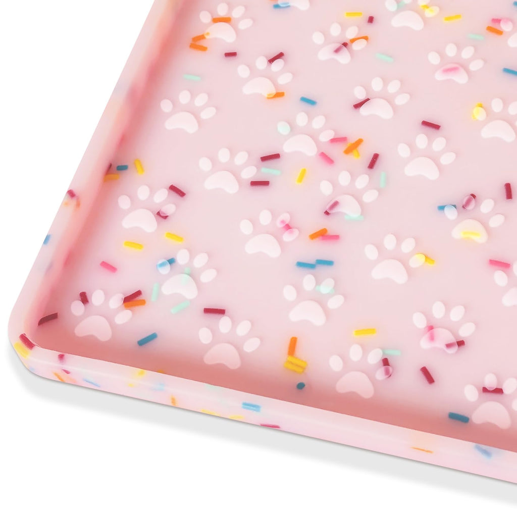 Ptlom Anti-Slip Dog Food Mat – Waterproof Silicone Feeding Tray for Dogs and Cats, Pink