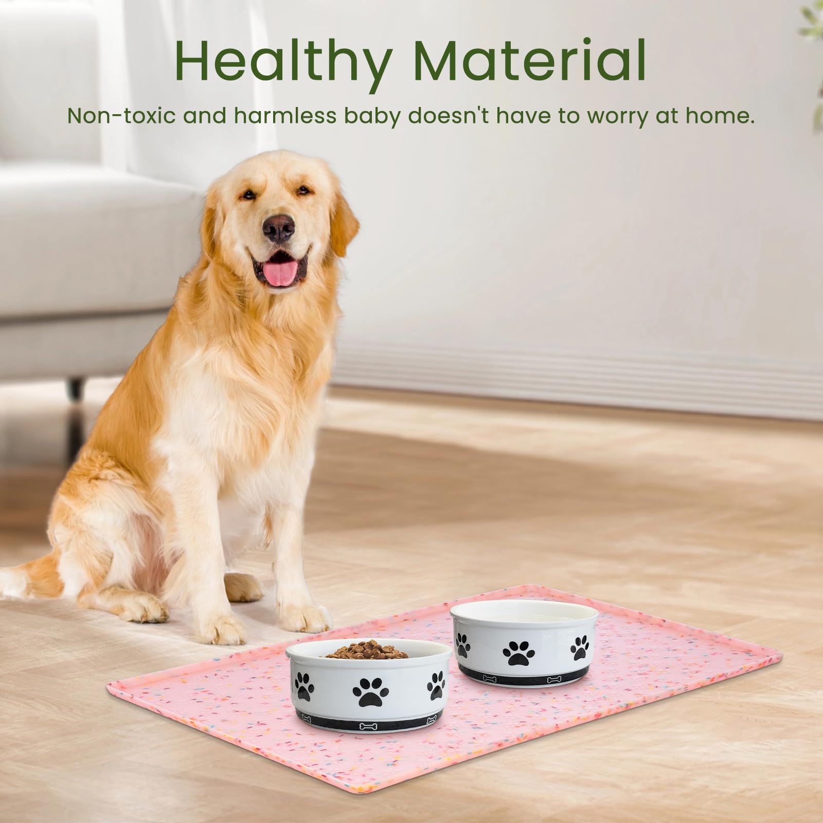 Ptlom Anti-Slip Dog Food Mat – Waterproof Silicone Feeding Tray for Dogs and Cats, Pink