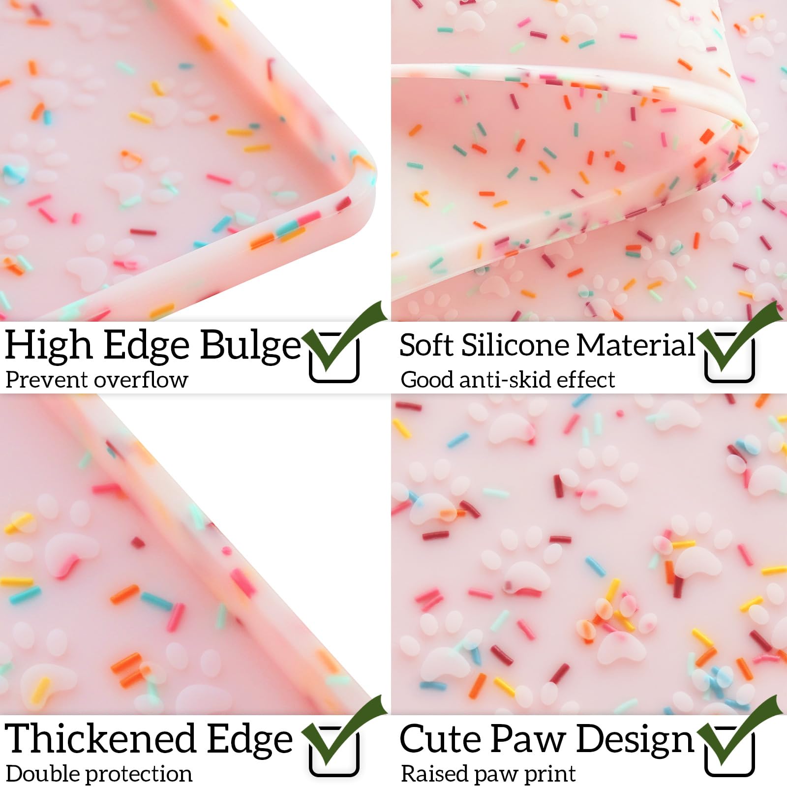 Ptlom Anti-Slip Dog Food Mat – Waterproof Silicone Feeding Tray for Dogs and Cats, Pink