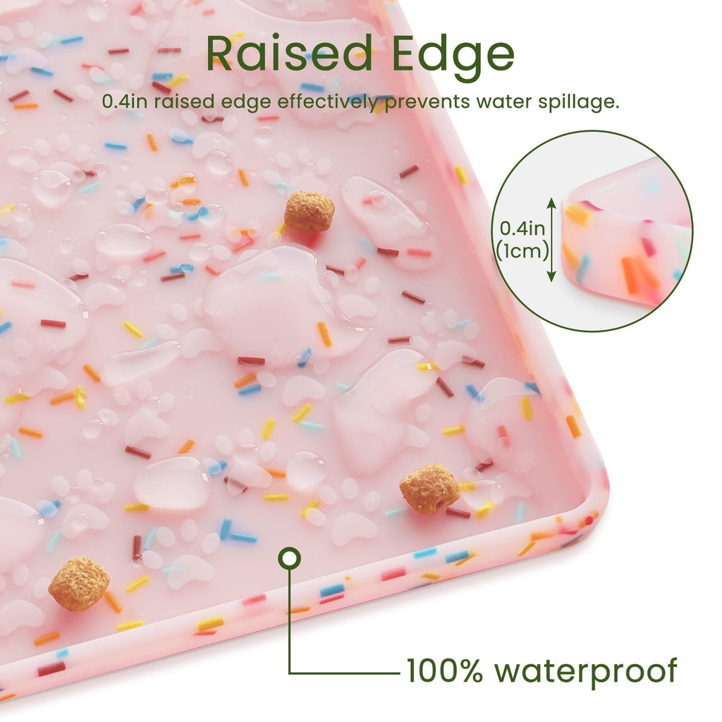 Ptlom Anti-Slip Dog Food Mat – Waterproof Silicone Feeding Tray for Dogs and Cats, Pink