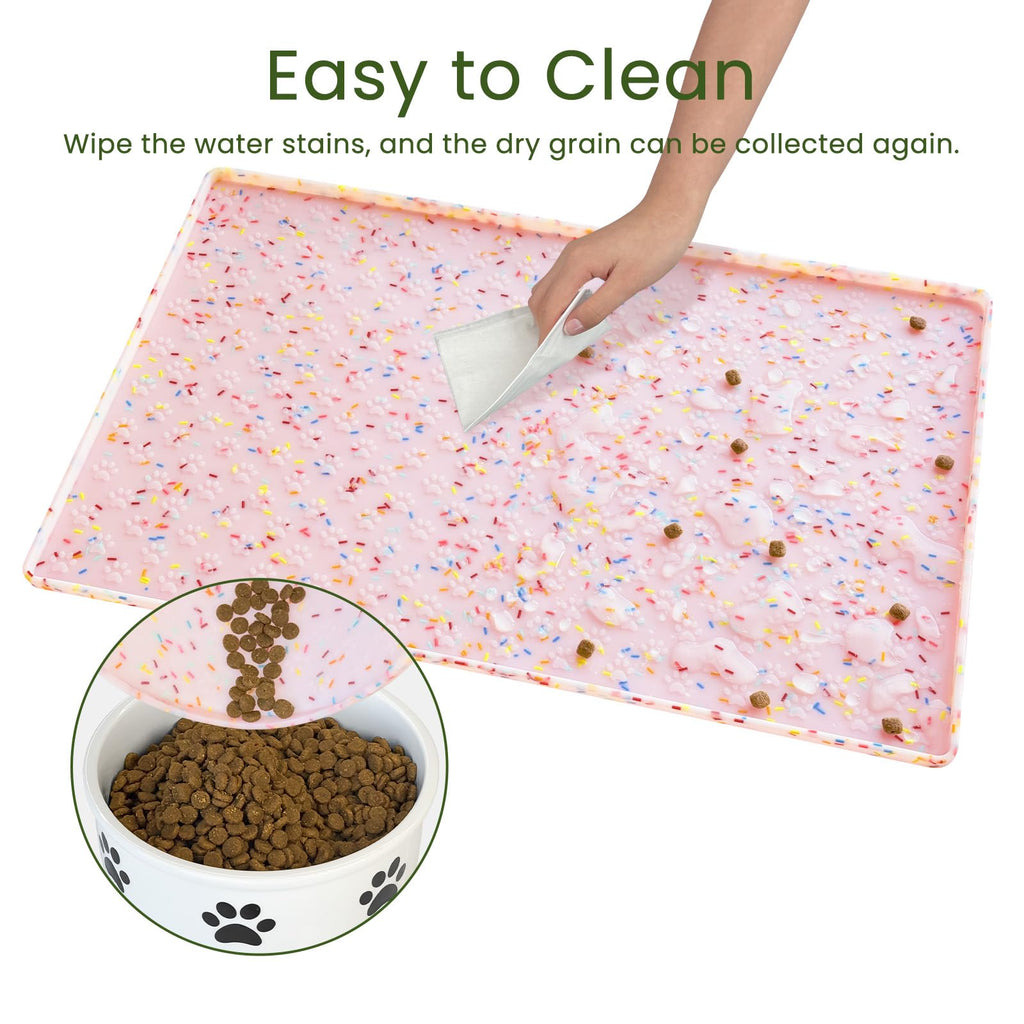 Ptlom Anti-Slip Dog Food Mat – Waterproof Silicone Feeding Tray for Dogs and Cats, Pink