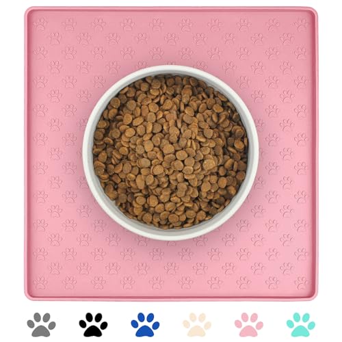 Ptlom Pink Silicone Pet Placemat – 11.8" Waterproof Non-Slip Feeding Mat for Small & Medium Dogs and Cats