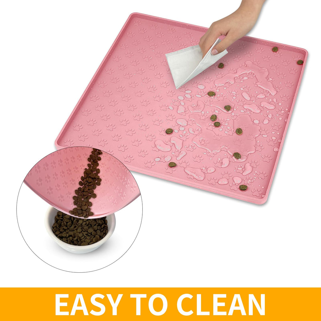 Ptlom Pink Silicone Pet Placemat – 11.8" Waterproof Non-Slip Feeding Mat for Small & Medium Dogs and Cats