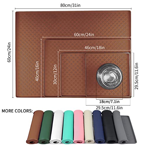 Ptlom Waterproof Silicone Dog Feeding Mat, Non-Slip Pet Placemat with Raised Edges, Brown 24.5x16.5 inches