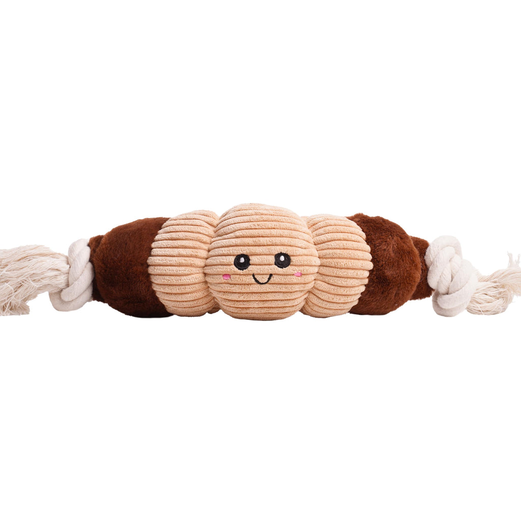 Puffy Crew Bakery Bite_Stick Croissant Dog Toy – 12-Inch Plush with Tube Squeaker and Rope