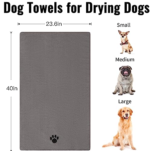 Puomue 3-Pack Microfiber Dog Drying Towels – 41 x 23.6 Inches, Grey, Super Absorbent & Soft for All Dog Breeds