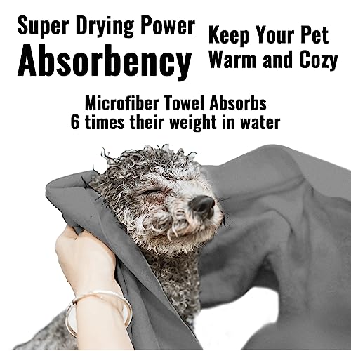 Puomue 3-Pack Microfiber Dog Drying Towels – 41 x 23.6 Inches, Grey, Super Absorbent & Soft for All Dog Breeds
