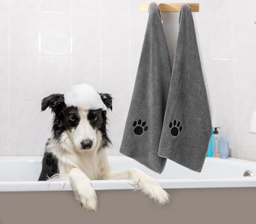 Puomue 3-Pack Microfiber Dog Drying Towels – 41 x 23.6 Inches, Grey, Super Absorbent & Soft for All Dog Breeds