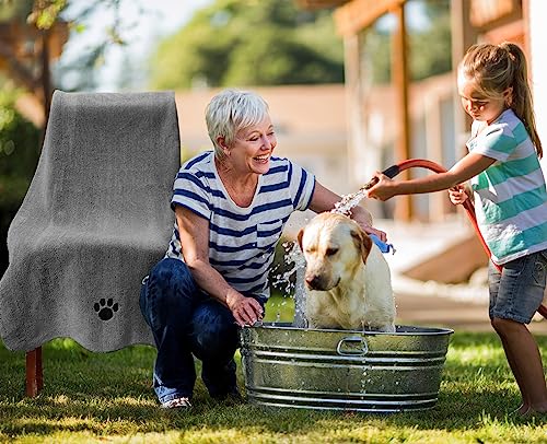 Puomue 3-Pack Microfiber Dog Drying Towels – 41 x 23.6 Inches, Grey, Super Absorbent & Soft for All Dog Breeds