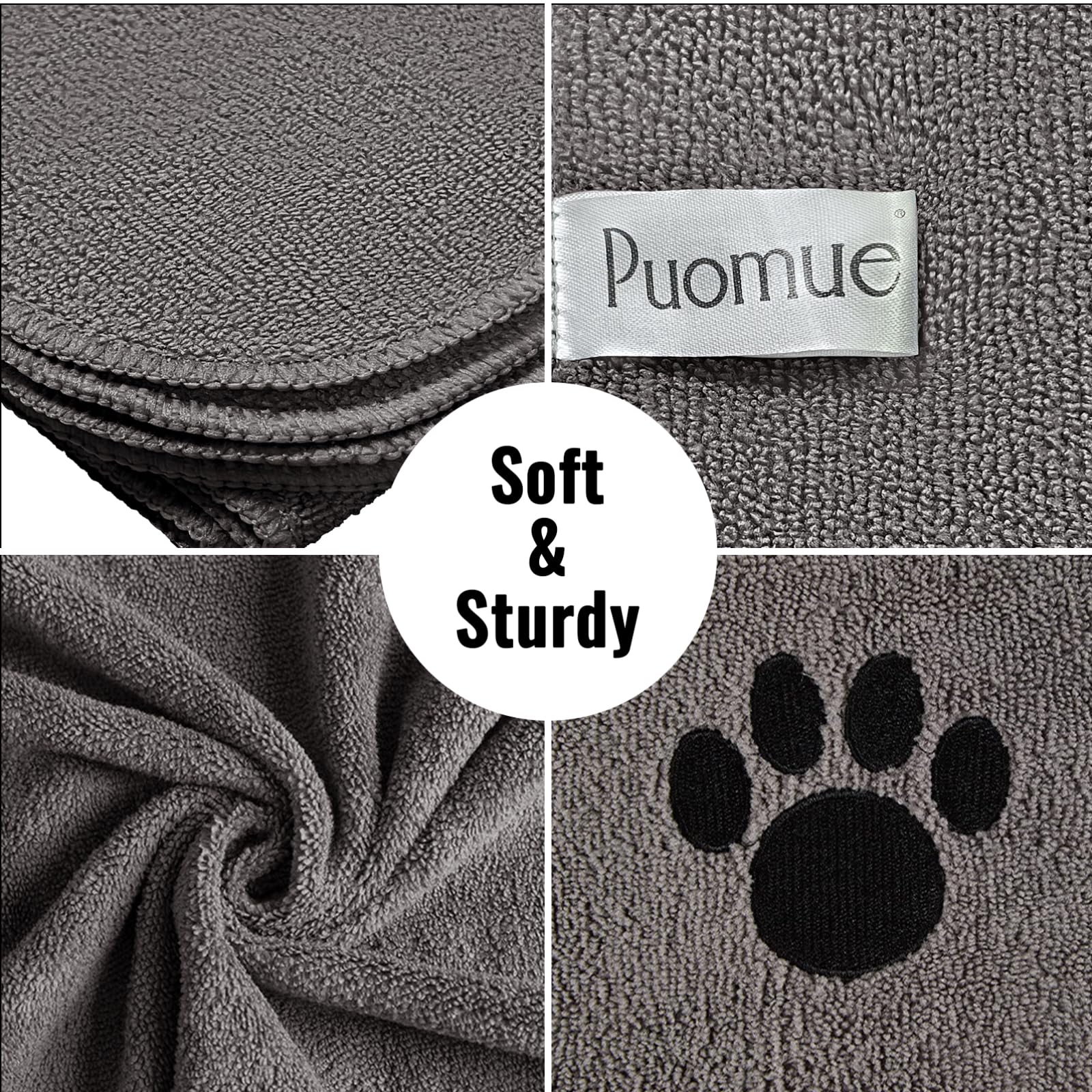 Puomue 3-Pack Microfiber Dog Drying Towels – 41 x 23.6 Inches, Grey, Super Absorbent & Soft for All Dog Breeds