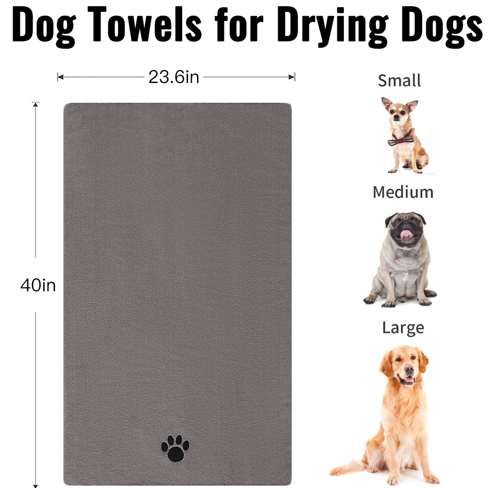 Puomue 3-Pack Microfiber Dog Drying Towels – 41 x 23.6 Inches, Grey, Super Absorbent & Soft for All Dog Breeds