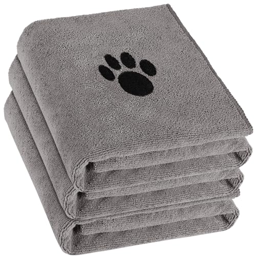 Puomue 3-Pack Microfiber Dog Drying Towels – 41 x 23.6 Inches, Grey, Super Absorbent & Soft for All Dog Breeds