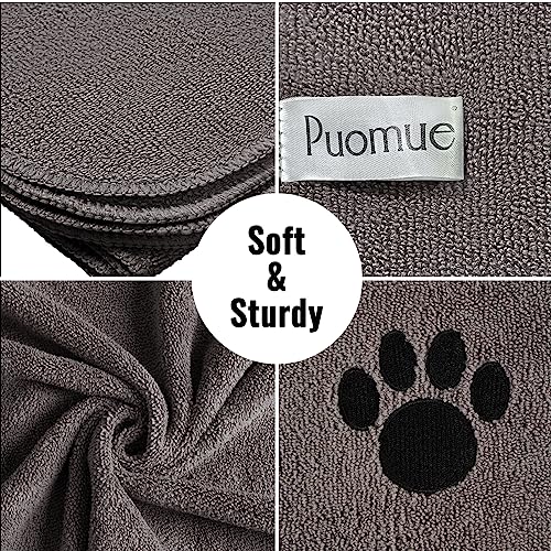 Puomue 3-Pack Microfiber Dog Drying Towels – 41 x 23.6 Inches, Grey, Super Absorbent & Soft for All Dog Breeds