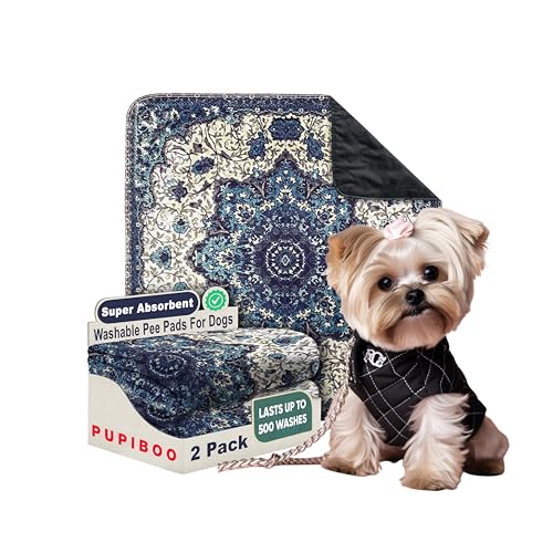 PUPIBOO Washable Pee Pad 22x22 Inches - Reusable Puppy Training Pad, Blue Medallion, Leak-Proof & Non-Slip