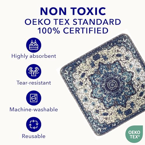 PUPIBOO Washable Pee Pad 22x22 Inches - Reusable Puppy Training Pad, Blue Medallion, Leak-Proof & Non-Slip