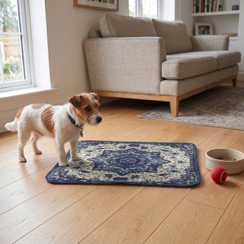 PUPIBOO Washable Pee Pads 2-Pack - Blue Medallion, 18x24 Inch Reusable Dog & Cat Training Pads