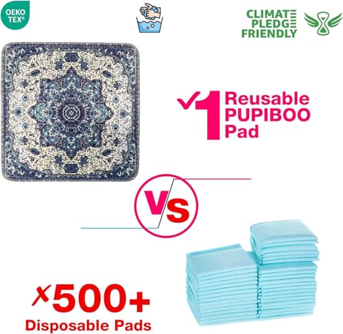 PUPIBOO Washable Pee Pads 2-Pack - Blue Medallion, 18x24 Inch Reusable Dog & Cat Training Pads