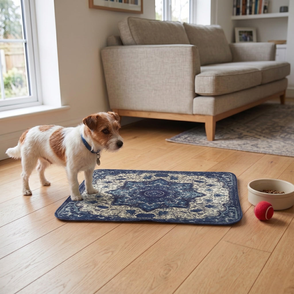 PUPIBOO Washable Pee Pads 2-Pack - Blue Medallion, 18x24 Inch Reusable Dog & Cat Training Pads