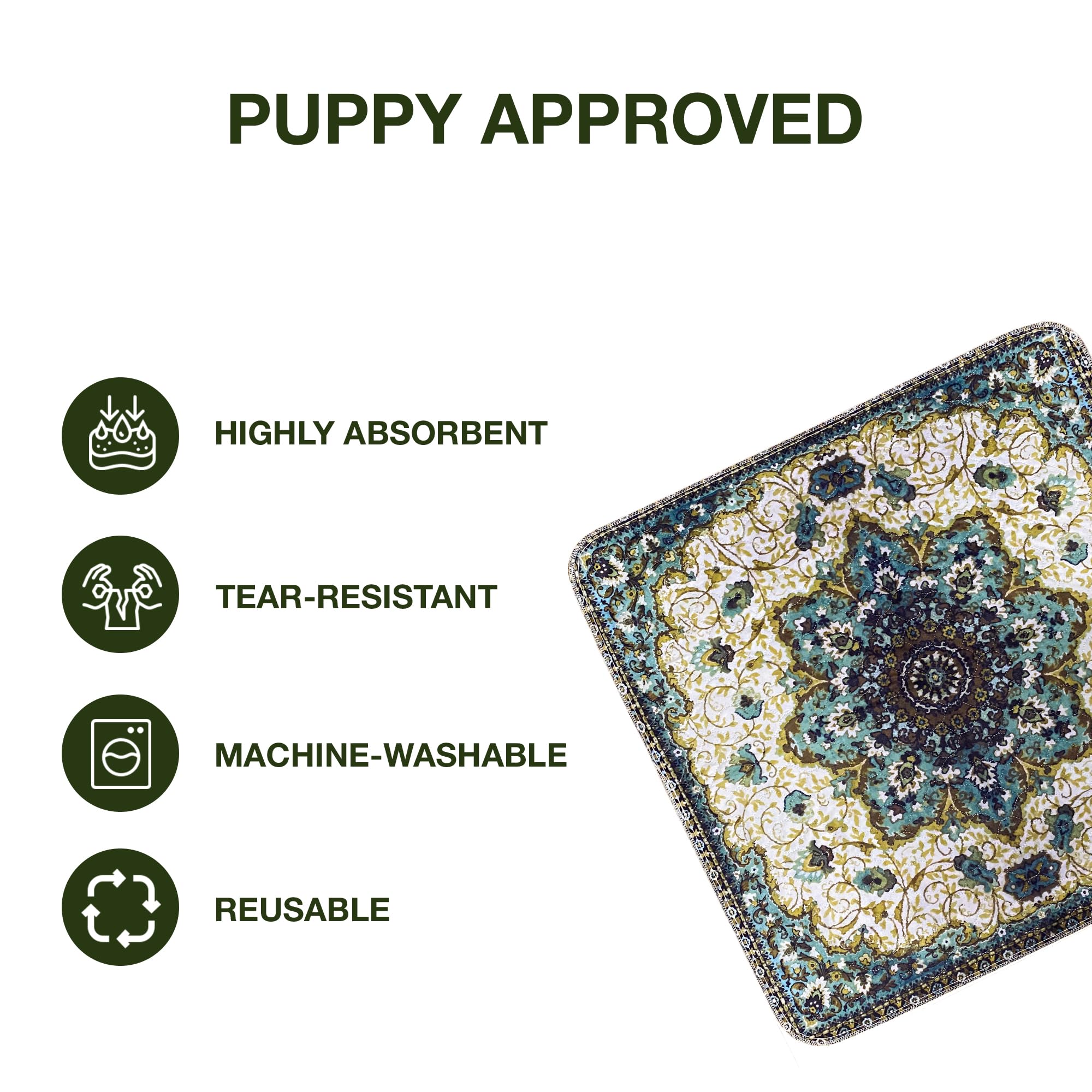 PUPIBOO Washable Pee Pads for Dogs and Cats - 2 Pack 22x22 Inch Super Absorbent Reusable Training Pads with Waterproof TPU Coating and Non-Slip Backing