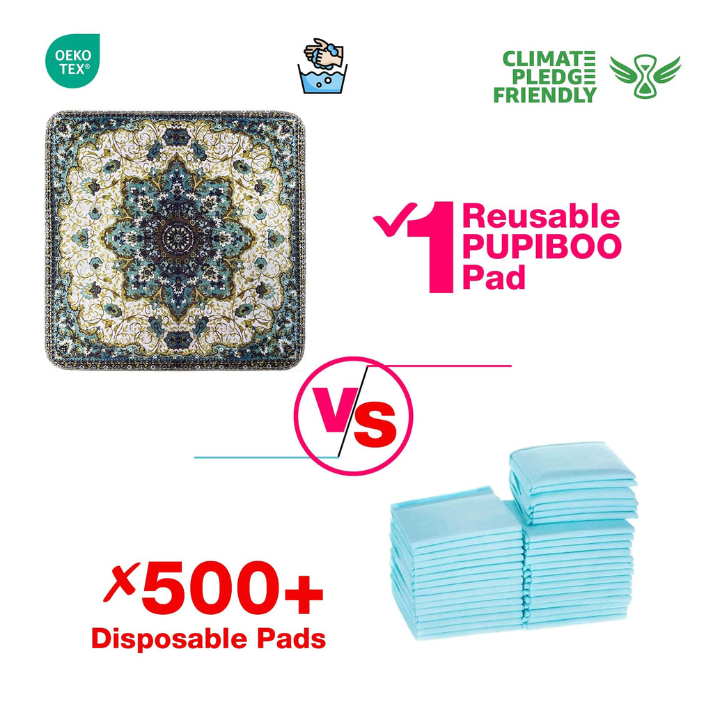 PUPIBOO Washable Pee Pads for Dogs and Cats - 2 Pack 22x22 Inch Super Absorbent Reusable Training Pads with Waterproof TPU Coating and Non-Slip Backing