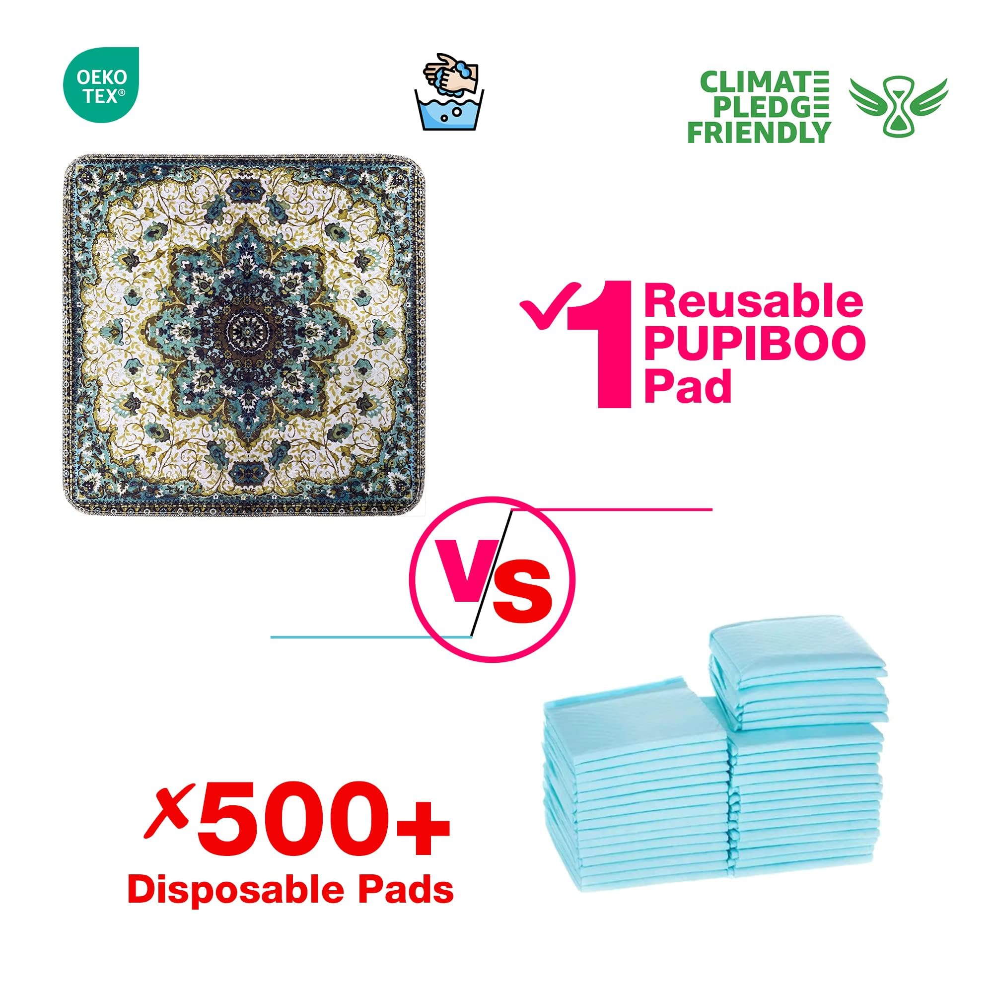 PUPIBOO Washable Pee Pads for Dogs and Cats - 2 Pack 22x22 Inch Super Absorbent Reusable Training Pads with Waterproof TPU Coating and Non-Slip Backing