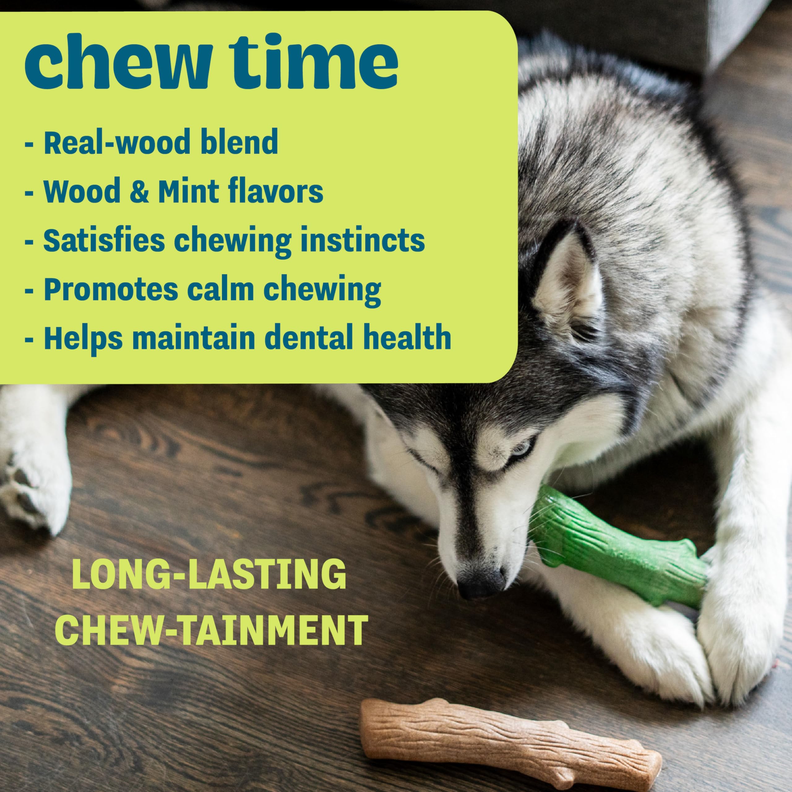 Pupstages Dogwood Breath Dog Chew Toy – 2-Pack of Real-Wood Blend Chews for Moderate Chewers, Large (8 Inch)