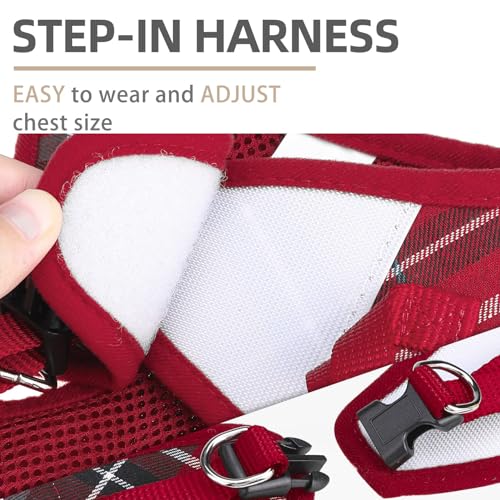 PUPTECK Adjustable Dog Harness Collar and Leash Set – Step-In No-Pull, Reflective, Red Plaid, Size S