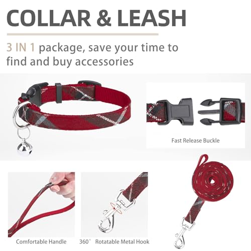 PUPTECK Adjustable Dog Harness Collar and Leash Set – Step-In No-Pull, Reflective, Red Plaid, Size S