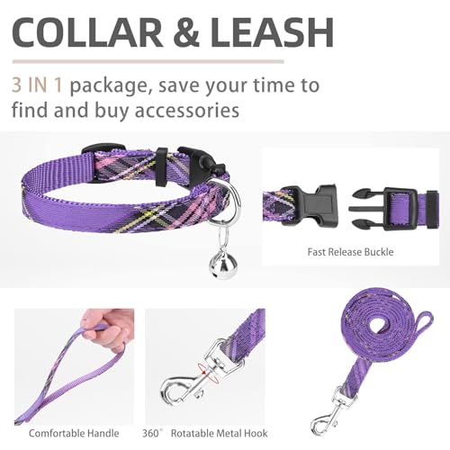 PUPTECK Adjustable Dog Harness, Collar & Leash Set – Step-In No-Pull Vest, Reflective, Purple (Size S)
