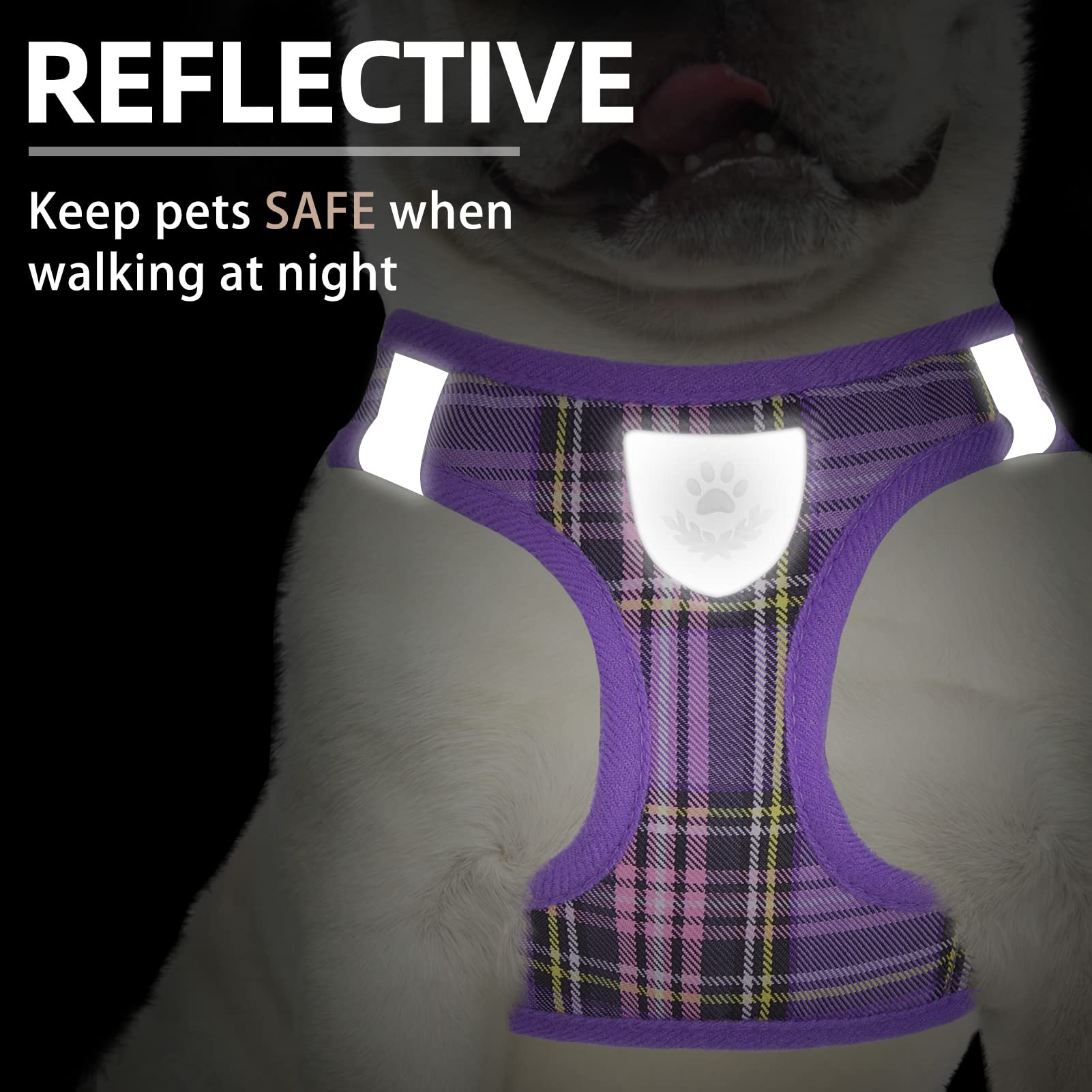 PUPTECK Adjustable Dog Harness, Collar & Leash Set – Step-In No-Pull Vest, Reflective, Purple (Size S)