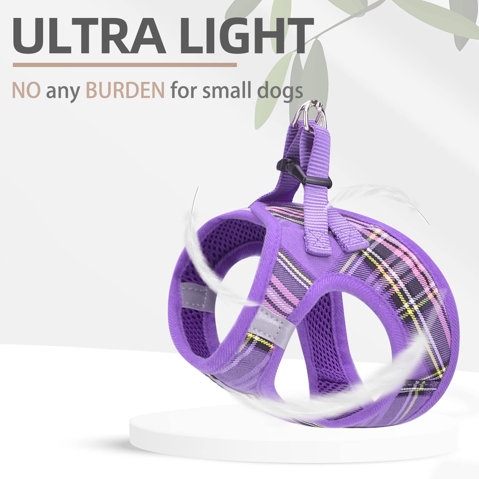PUPTECK Adjustable Dog Harness, Collar & Leash Set – Step-In No-Pull Vest, Reflective, Purple (Size S)