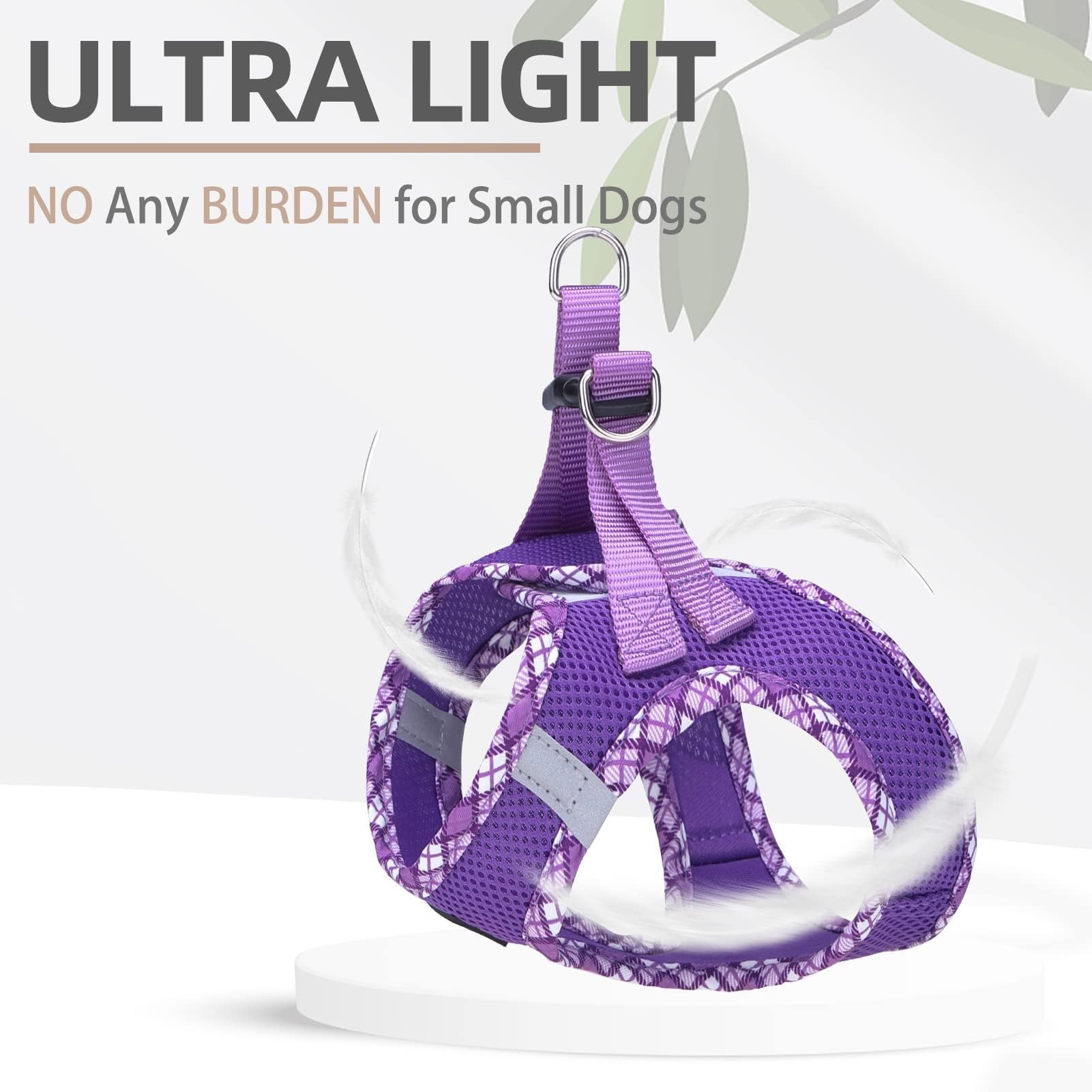 PUPTECK Dog Harness and Leash Set for Small Dogs - No Pull Step-in Vest Harness with Reflective Strip, Purple XS (3-9 lbs)