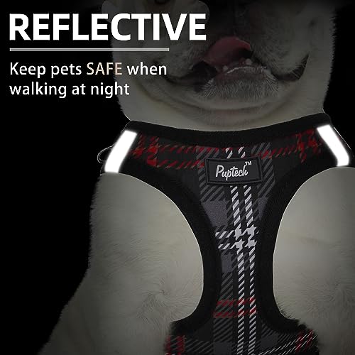 PUPTECK Dog Harness and Leash Set for Small Dogs - No Pull Step-in Vest with Reflective Strips, Black Plaid, Size S