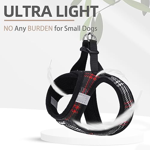 PUPTECK Dog Harness and Leash Set for Small Dogs - No Pull Step-in Vest with Reflective Strips, Black Plaid, Size S