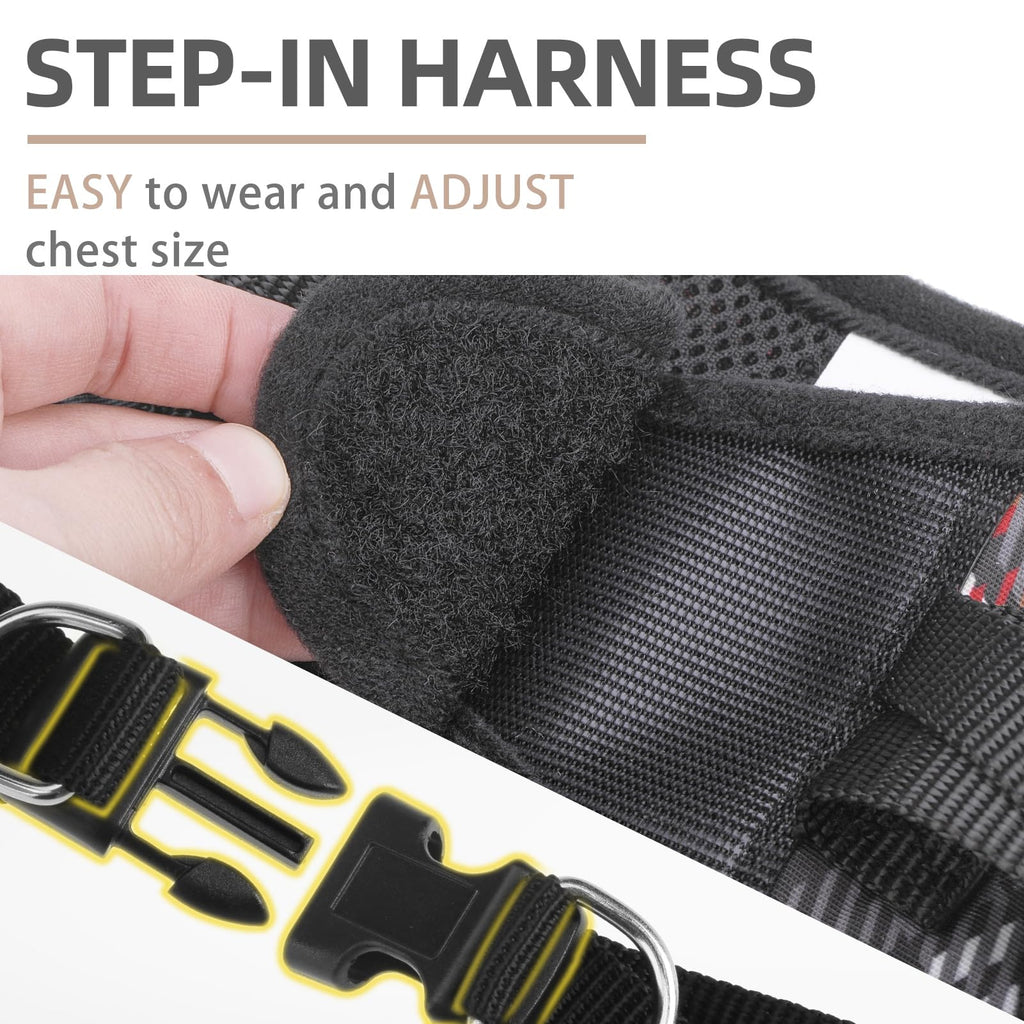 PUPTECK Dog Harness and Leash Set for Small Dogs - No Pull Step-in Vest with Reflective Strips, Black Plaid, Size S