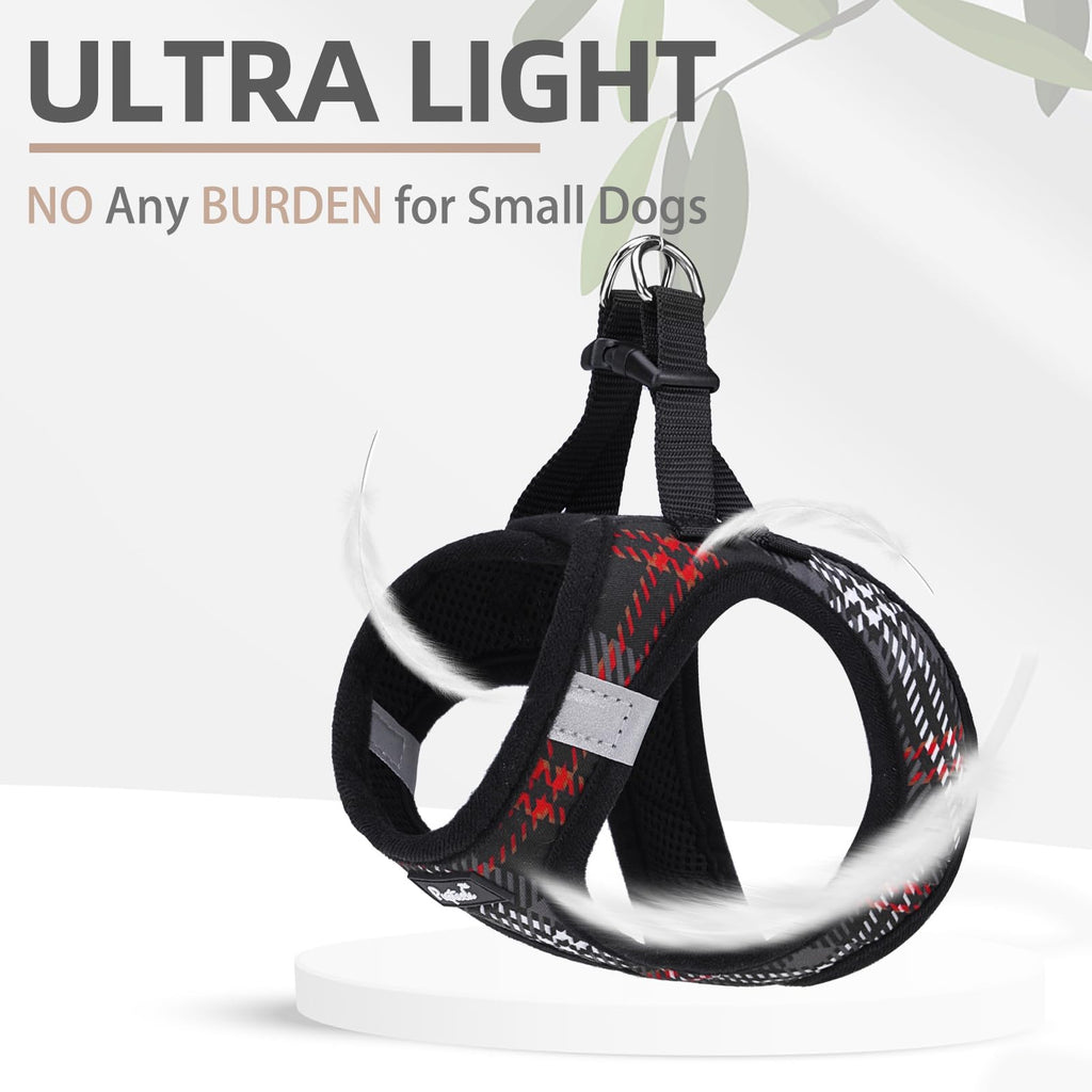 PUPTECK Dog Harness and Leash Set for Small Dogs - No Pull Step-in Vest with Reflective Strips, Black Plaid, Size S