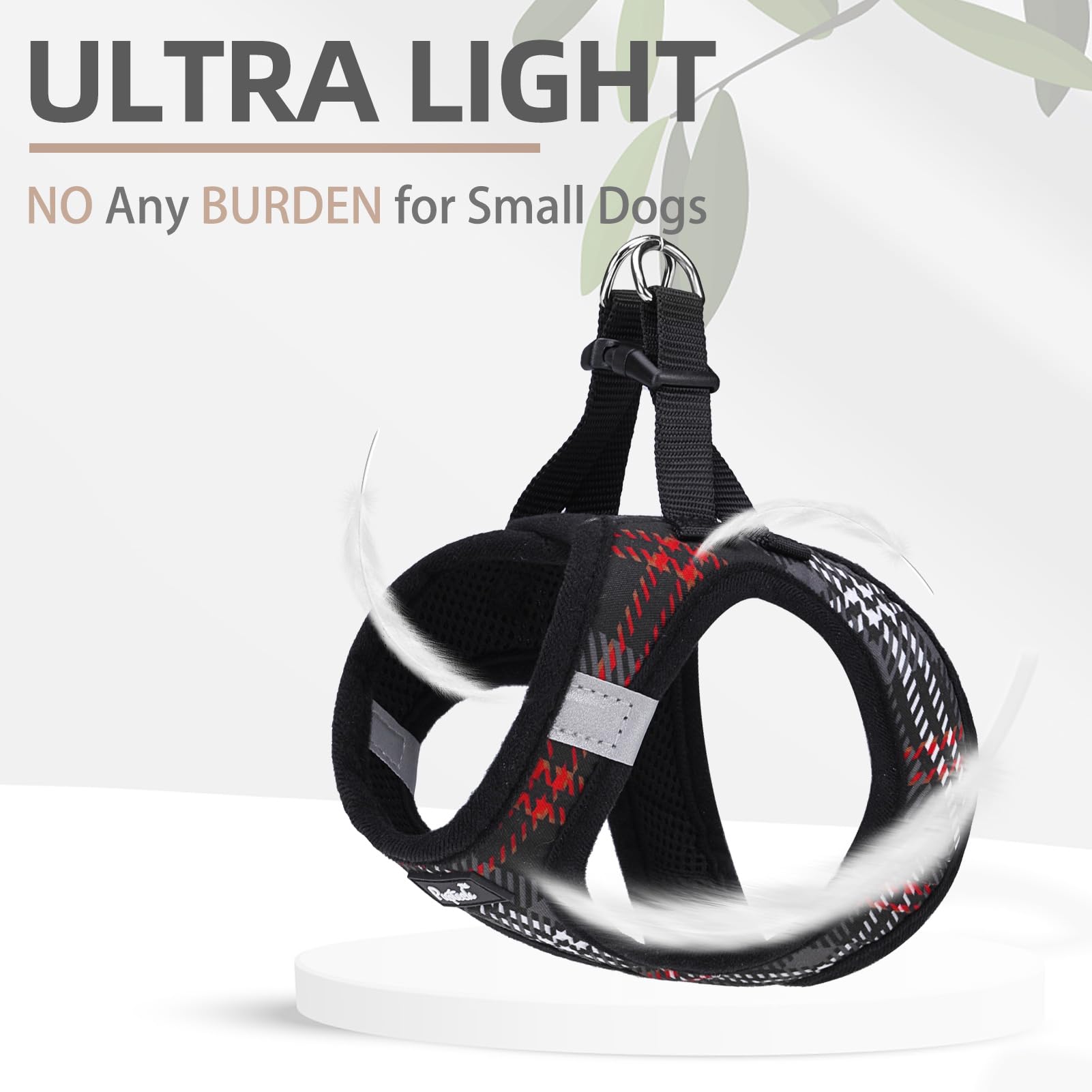 PUPTECK Dog Harness and Leash Set for Small Dogs - No Pull Step-in Vest with Reflective Strips, Black Plaid, Size S