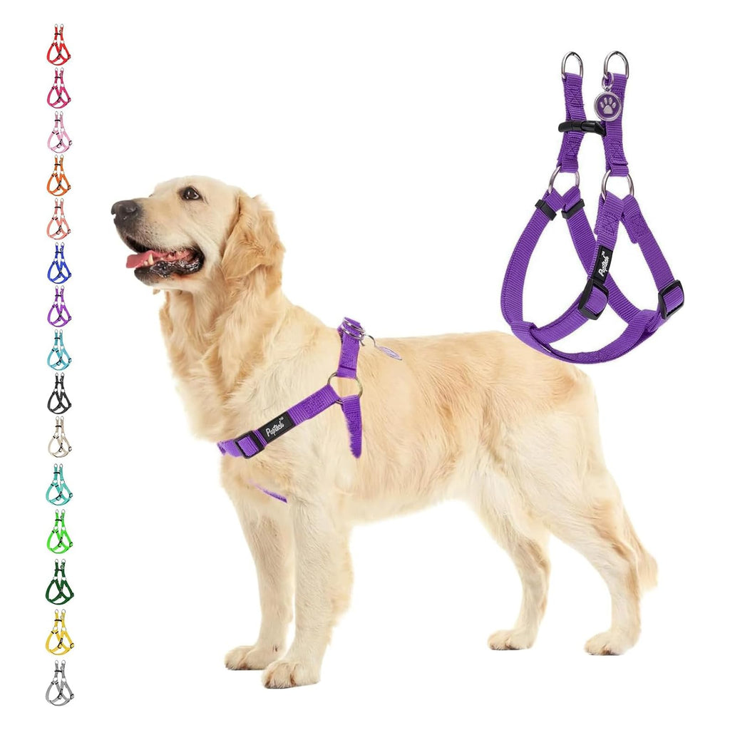 PUPTECK No Pull Dog Harness - Soft Adjustable Nylon Step-In Vest with ID Tag, Large, Purple